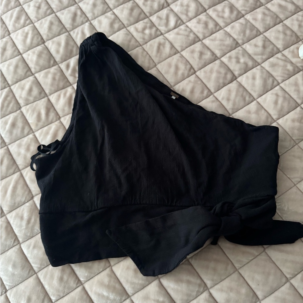 Free People One Shoulder Black Crop Top, Large